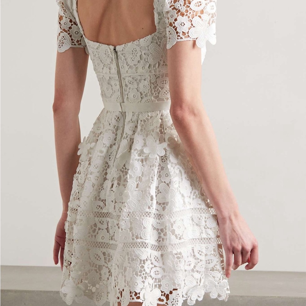 Self-Portrait White Flutter Sleeve Mini Dress